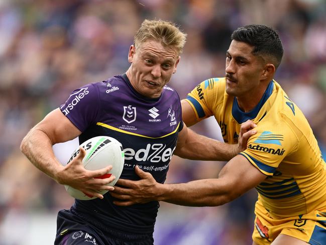 After losing five-eighth Dylan Brown (right) Parramatta may miss out on a possible future replacement, with Storm set to re-sign Tyran Wishart. Picture: Getty Images