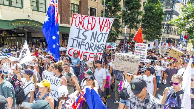 The Freedom Rally in the Brisbane CBD on Saturday. Picture: Richard Walker