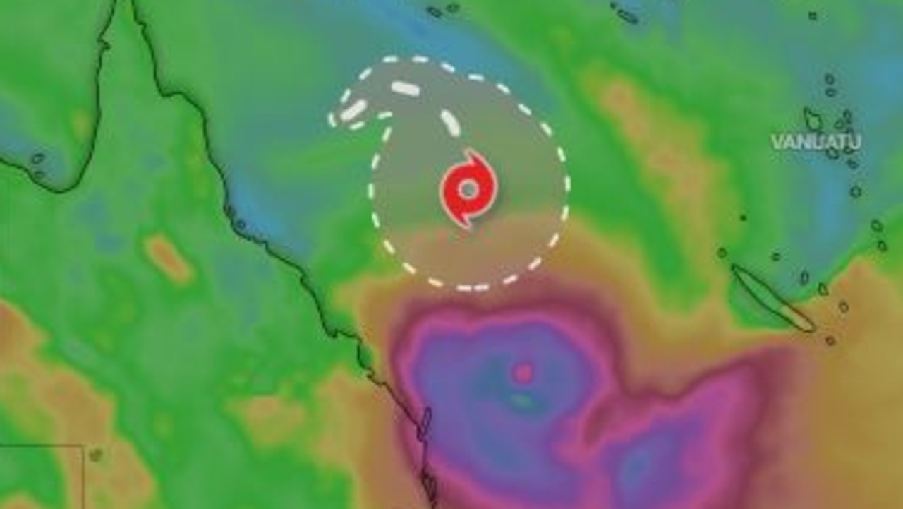 A category 2 cyclone is expected to develop off the Queensland coast on Sunday. Picture: Windy