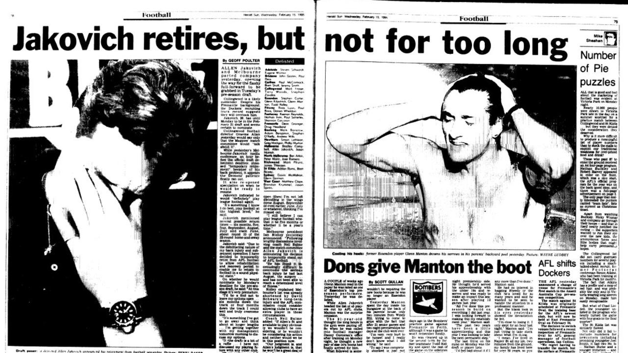 The Herald Sun reports on the Jakovich 'retirement' in 1995. Picture: Supplied