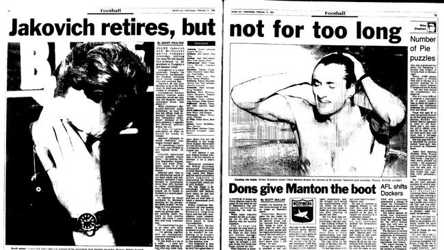 The Herald Sun reports on the Jakovich 'retirement' in 1995. Picture: Supplied