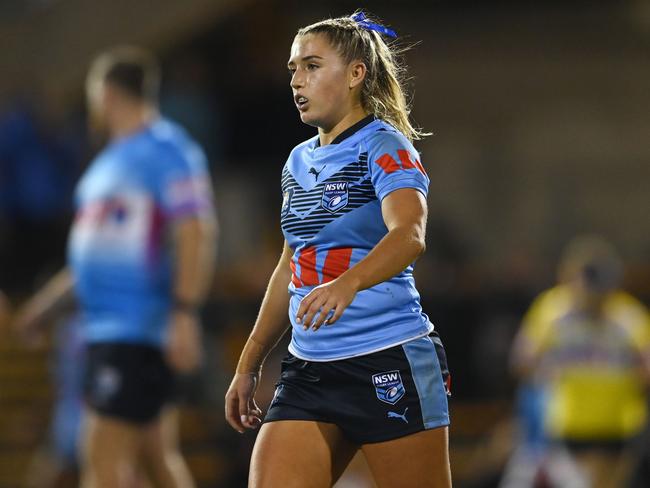 Evie McGrath in action for NSW in the U19s State of Origin. Picture: NRL Photos/Gregg Porteous