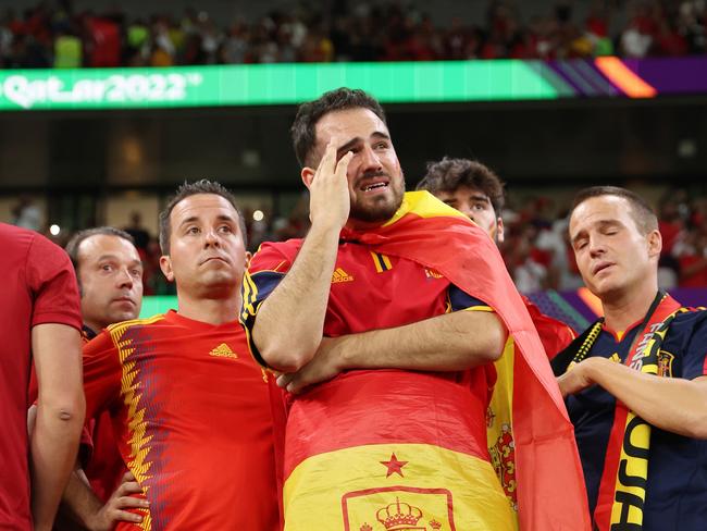 Spain fans react after the penalty shootout loss. Picture: Julian Finney/Getty Images