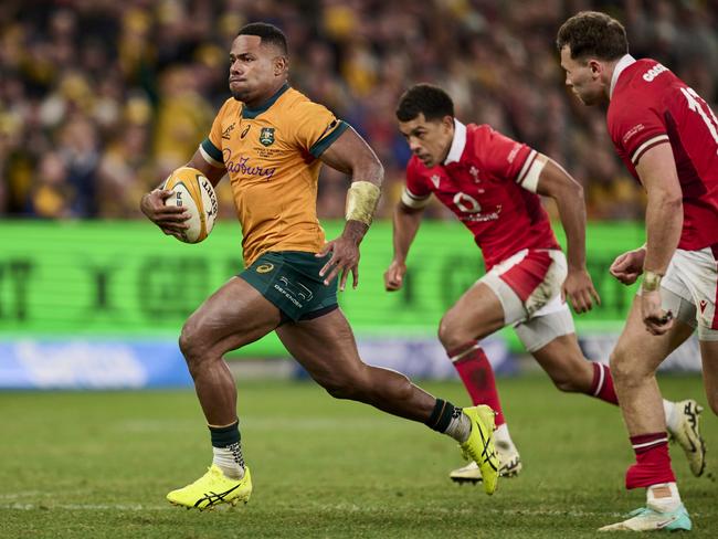 Filipo Daugunu left the Welsh defenders in his wake on the way to a memorable try. Picture: Brett Hemmings/Getty Images