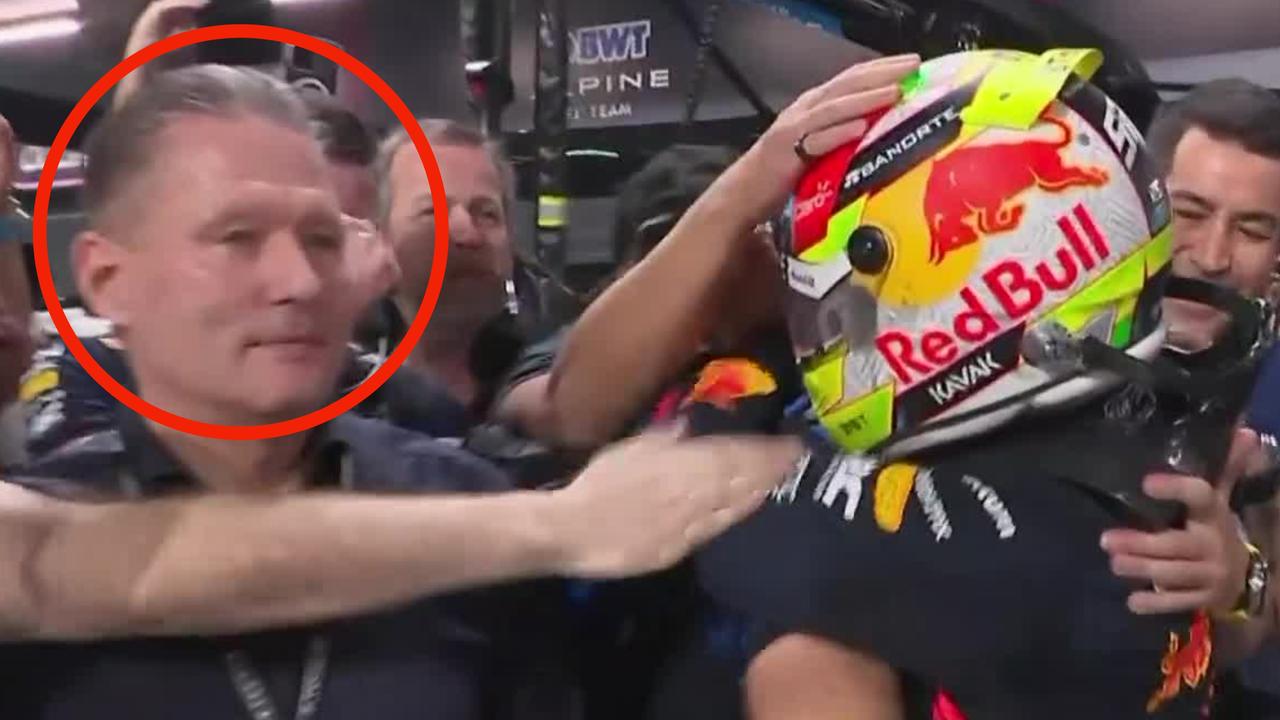 Jos Verstappen couldn't have looked any happier for Sergio Perez after the Mexican won the Saudi Arabian Grand Prix. Picture: Supplied