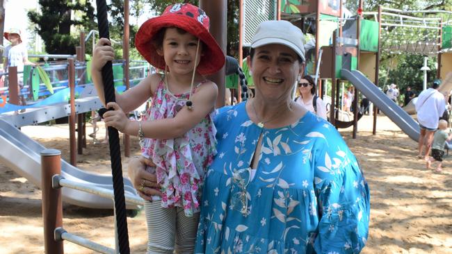 Tessa Lawrence and Teena Walker at the redeveloped playground at Rockhampton Botanic Gardens on March 11, 2023. Picture: Aden Stokes