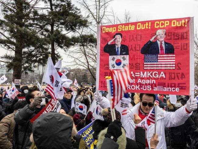 What is striking is the extent to which Yoon’s supporters borrow the slogans and iconography of Donald Trump’s America. Picture: Jean Chung/The Times