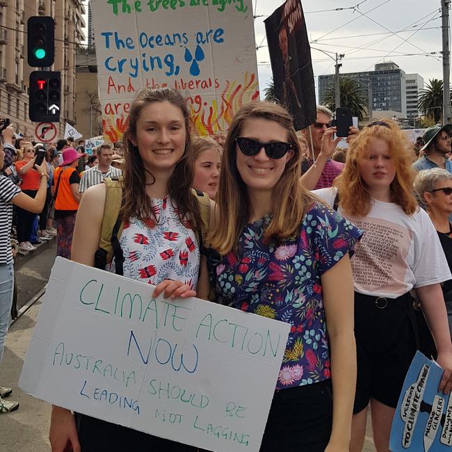 Rachael and friend Jessie at a climate march in Melbourne last year. Picture: SUPPLIED