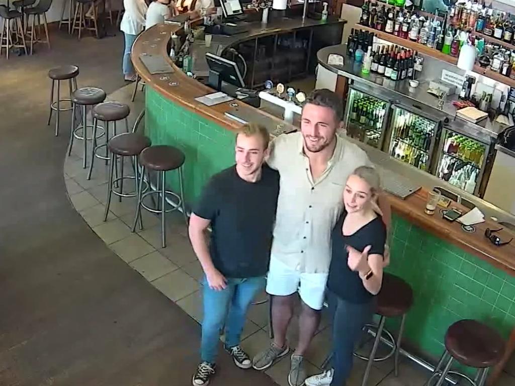 Sam Burgess posed for pictures at a nearby pub just hours before the altercation. Picture: Supplied