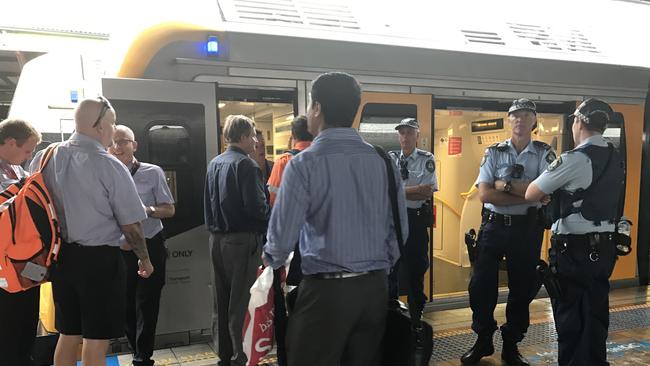 Police at Central Station as commuters face major delays. Picture: Carleen Frost.