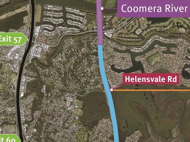 Map of the Coomera Connector and Helensvale Rd connection.