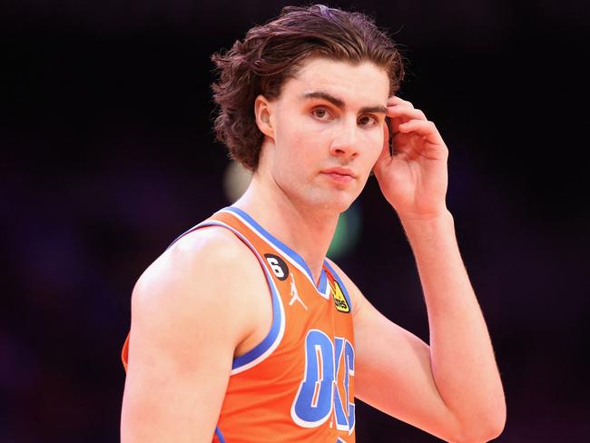 PHOENIX, ARIZONA - MARCH 08: Josh Giddey #3 of the Oklahoma City Thunder looks on during the second half of the NBA game against the Phoenix Suns at Footprint Center on March 08, 2023 in Phoenix, Arizona. The Suns defeated the Thunder 132-101. NOTE TO USER: User expressly acknowledges and agrees that, by downloading and or using this photograph, User is consenting to the terms and conditions of the Getty Images License Agreement.   Christian Petersen/Getty Images/AFP (Photo by Christian Petersen / GETTY IMAGES NORTH AMERICA / Getty Images via AFP)