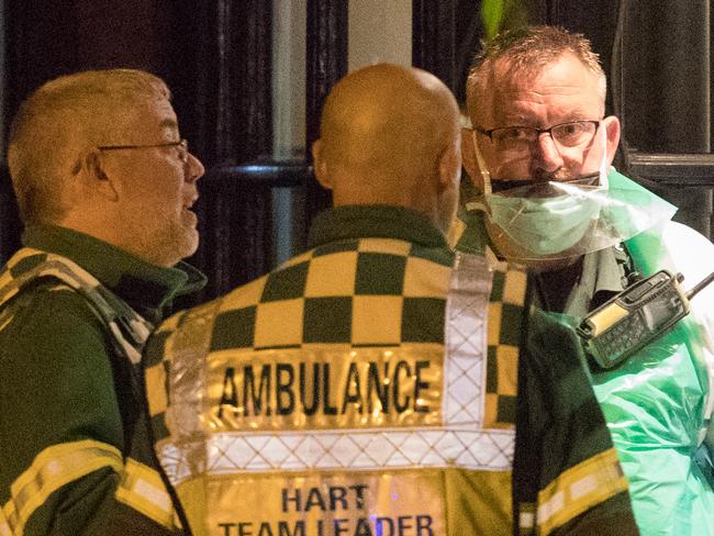 Police and other emergency service personal gather outside Prezzo restaurant which has been closed after two people became ill earlier. Picture: Getty