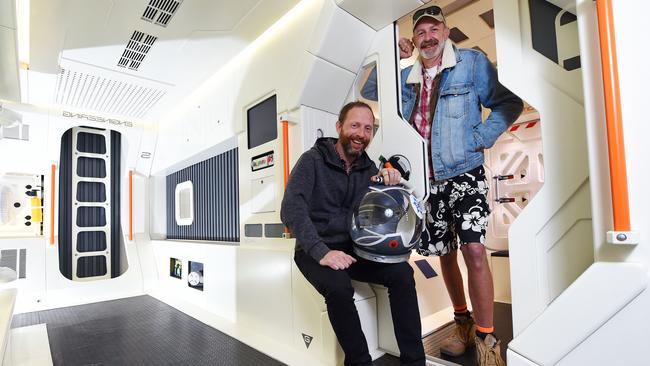 Filmmakers  Andrew Jaksch and Scott Robson in what was once Jaksch’s garage. Picture: Josie Hayden