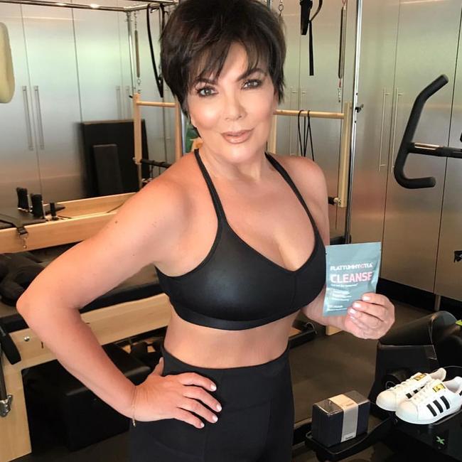 Kris Jenner promotes weight-loss tea on social media, with the help of some Photoshop tuning to her arm and waist. Picture: Instagram