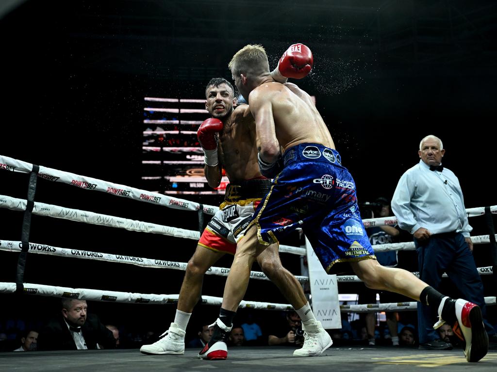 Action from the Liam Wilson v Youssef Dib bout in Brisbane. Picture: Scott Davis / Ace Boxing