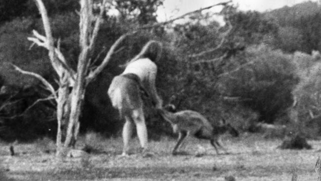 A still from the Nullarbor Nymph 8mm footage in 1971, featuring SA woman Geneice Brooker.