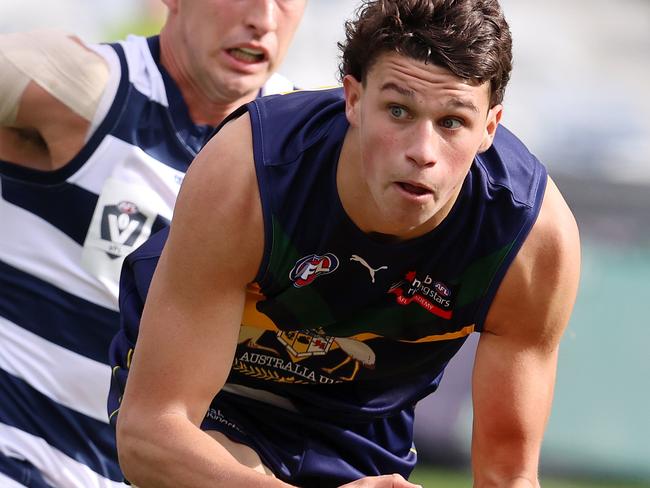 NAB AFL Academy vs Geelong VFL team at GMHBA Stadium.  24/04/2021. Finn Callaghan of the NAB AFL Academy     . Pic: Michael Klein