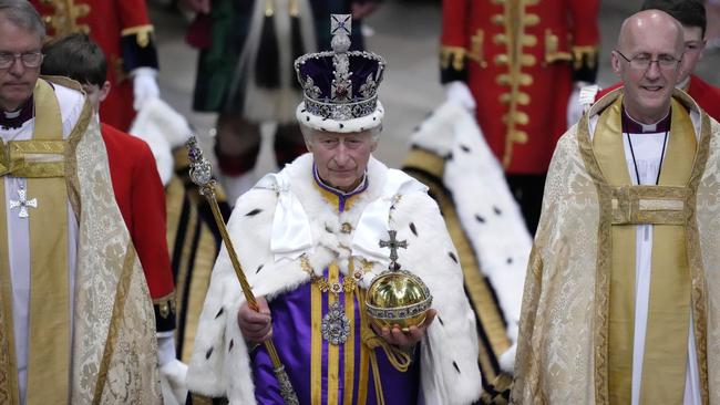 King Charles III walks in the Coronation Procession after his coronation ceremony at Westminster Abbey. Picture: Kirsty Wigglesworth - WPA Pool/Getty Images