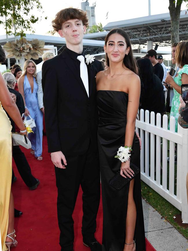 Jacob Thompson and Cory Henry at the 2023 Caloundra State High School Year 12 formal. Picture: Patrick Woods.