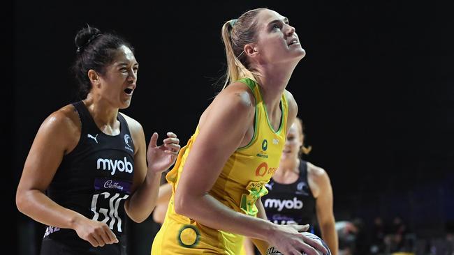 Without a Super Netball contract, Caitlin Bassett will find it difficult to force her way back into the Diamonds squad. Picture: Getty Images