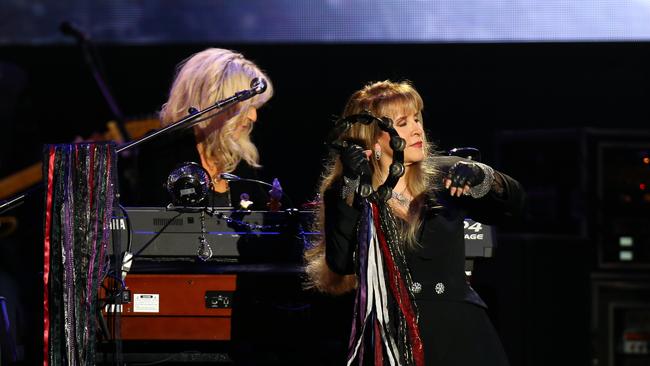 Christine McVie, left, and Stevie Nicks performing in Brisbane on Tuesday. Picture: AAP