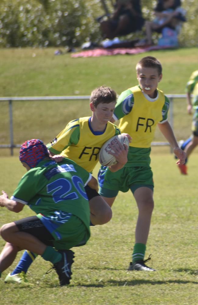 Isaac Benson in the Proserpine Green and Wanderers Gold clash in the RLMD U12 Mixed division at RLMD Fields, August 7, 2021. Picture: Matthew Forrest