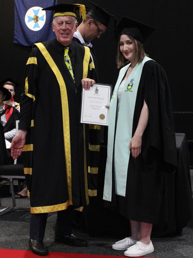 Emma Geal graduated with a Bachelor of Business (Management) at the CQUniversity graduation ceremony in Bundaberg on December 14, 2023.