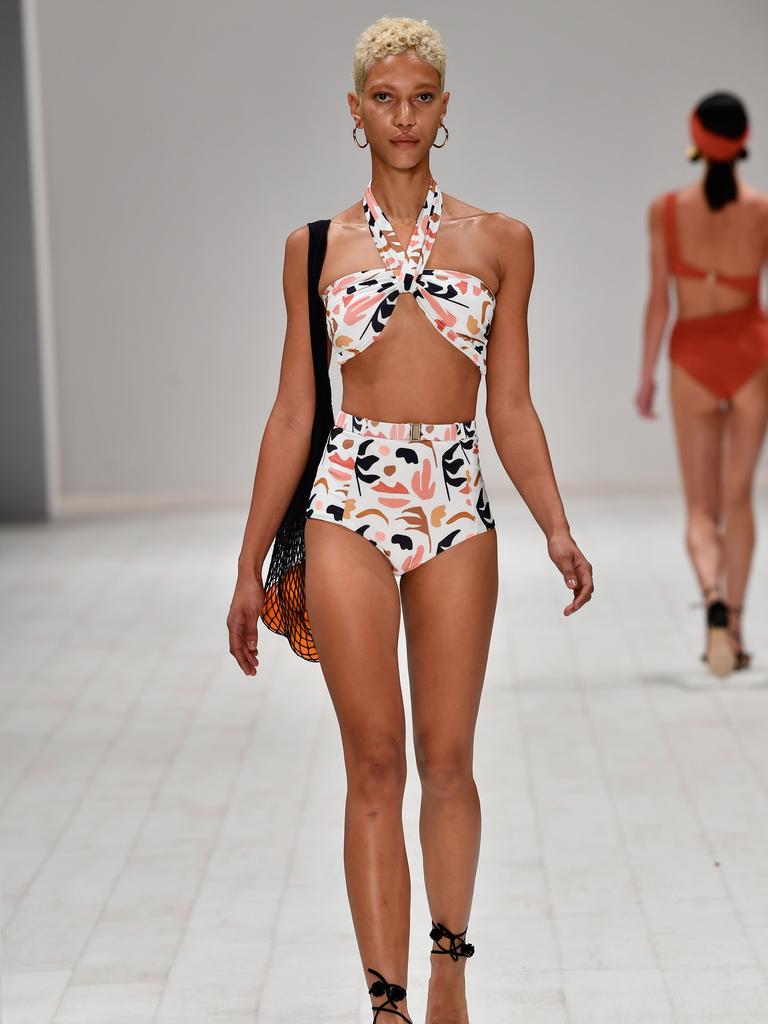 A model walks the runway in a design by Fella during the Swim show at Mercedes-Benz Fashion Week Resort 19 Collections at Carriageworks on May 14, 2018 in Sydney, Australia. (Photo by Stefan Gosatti/Getty Images)