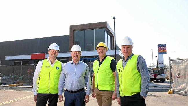 McDonald's at Karalee is set to open within the next two weeks. Consolidated Properties Group senior development manager Ben Finemore, Karalee McDonald's Licensee Mark McCormack, McDonald's Australia development manager of construction Paul Sanders and McDonald's Australia development manager Chris Hollis. Picture: Rob Williams