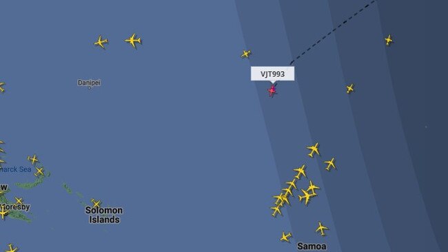 Taylor Swift’s private jet over the Pacific mid-flight. Picture: FlightRadar24