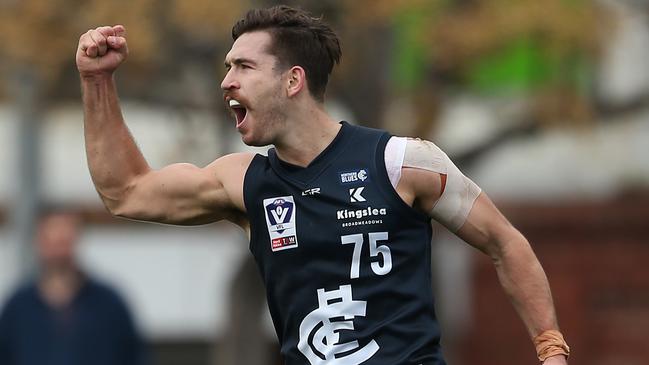 Frank Anderson celebrates a goal for Northern Blues.