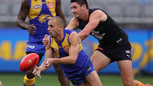 Dom Sheed was brilliant for West Coast against Carlton. Picture: Paul Kane/Getty Images