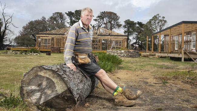 Jonny Gloyne is rebuilding the Roo Lagoon Homestead on Kangaroo Island after it burnt down in the KI Bushfires at the beginning of the year. Picture: Simon Cross