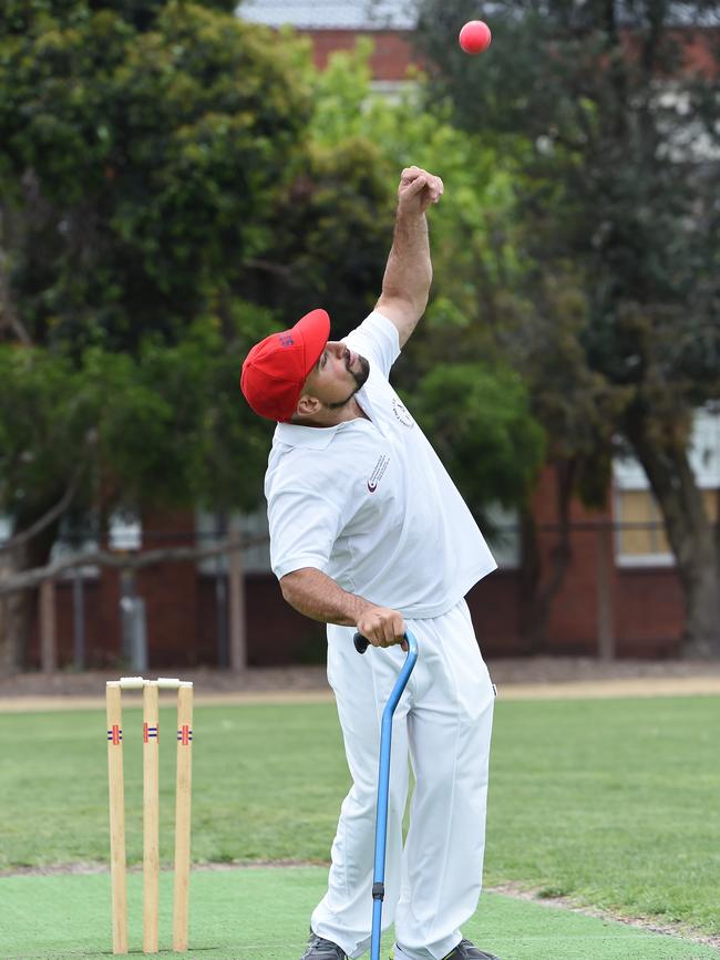 Paul Tesoriero rolls his arm over with his slow leggies. Picture: Josie Hayden