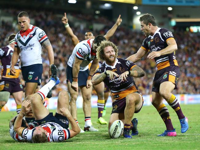 Korbin Sims celebrates scoring. Picture: Darren England.