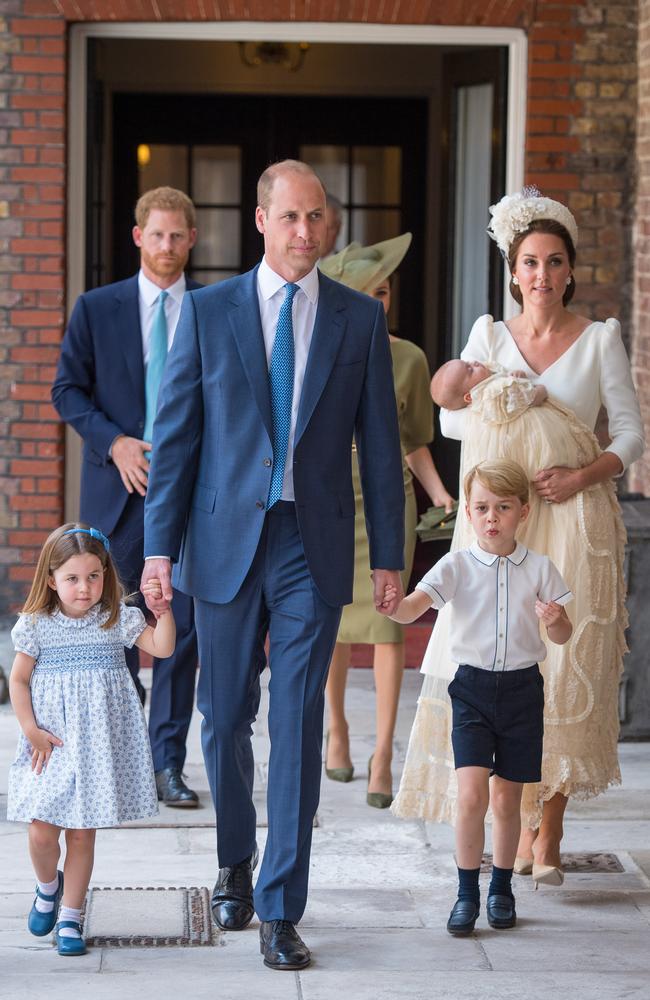 Princess Charlotte and Prince George hold the hands of their father, Prince William, Duke of Cambridge. Picture: Dominic Lipinski via Getty Images