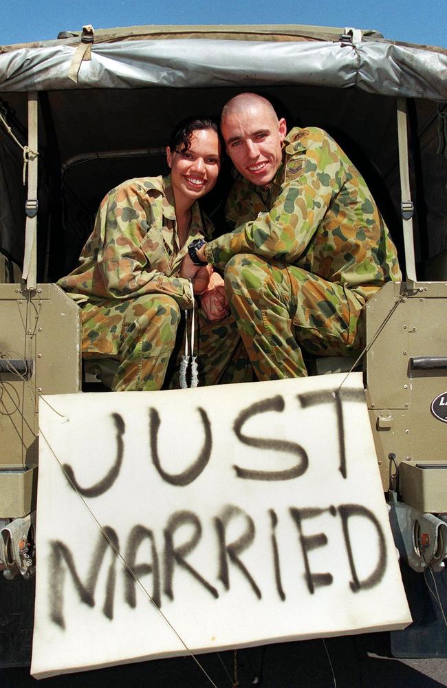 Kris, 23, and Kenu, 23, were married at the Gallipoli Barracks chapel in Enoggera in 1999. They planned their wedding in 48 hours because of possible deployment to East Timor.