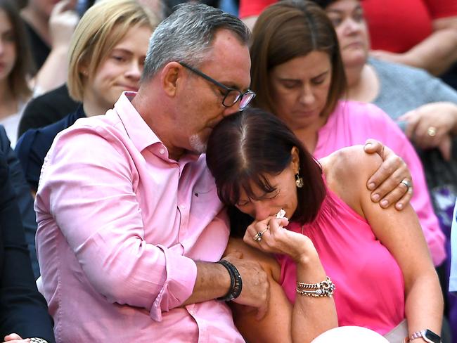 Parents Lloyd and Suzanne Clarke at the vigil for their daughter Hannah Clarke. (AAP image, John gass)