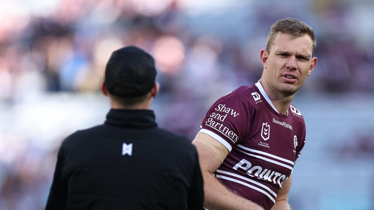 Tom Trbojevic insists his knee injury isn’t an issue ahead of Saturday’s showdown with the Roosters, but his troublesome shoulder could keep him out of the Australian side at the end of the year. Picture: Cameron Spencer/Getty Images