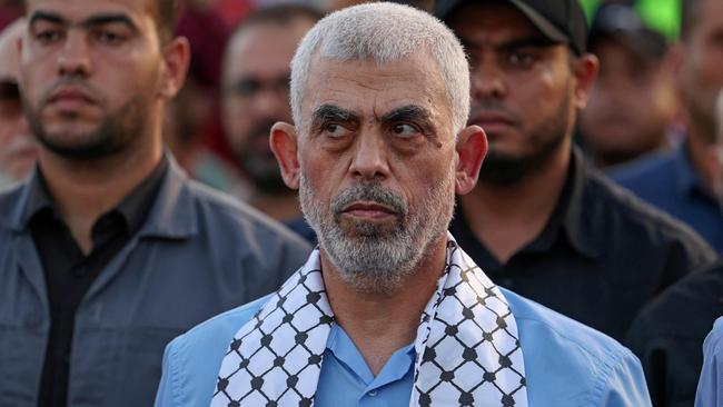 Hamas’s top leader Yahya Sinwar at a rally in Gaza City before the outbreak of war. Picture: AFP