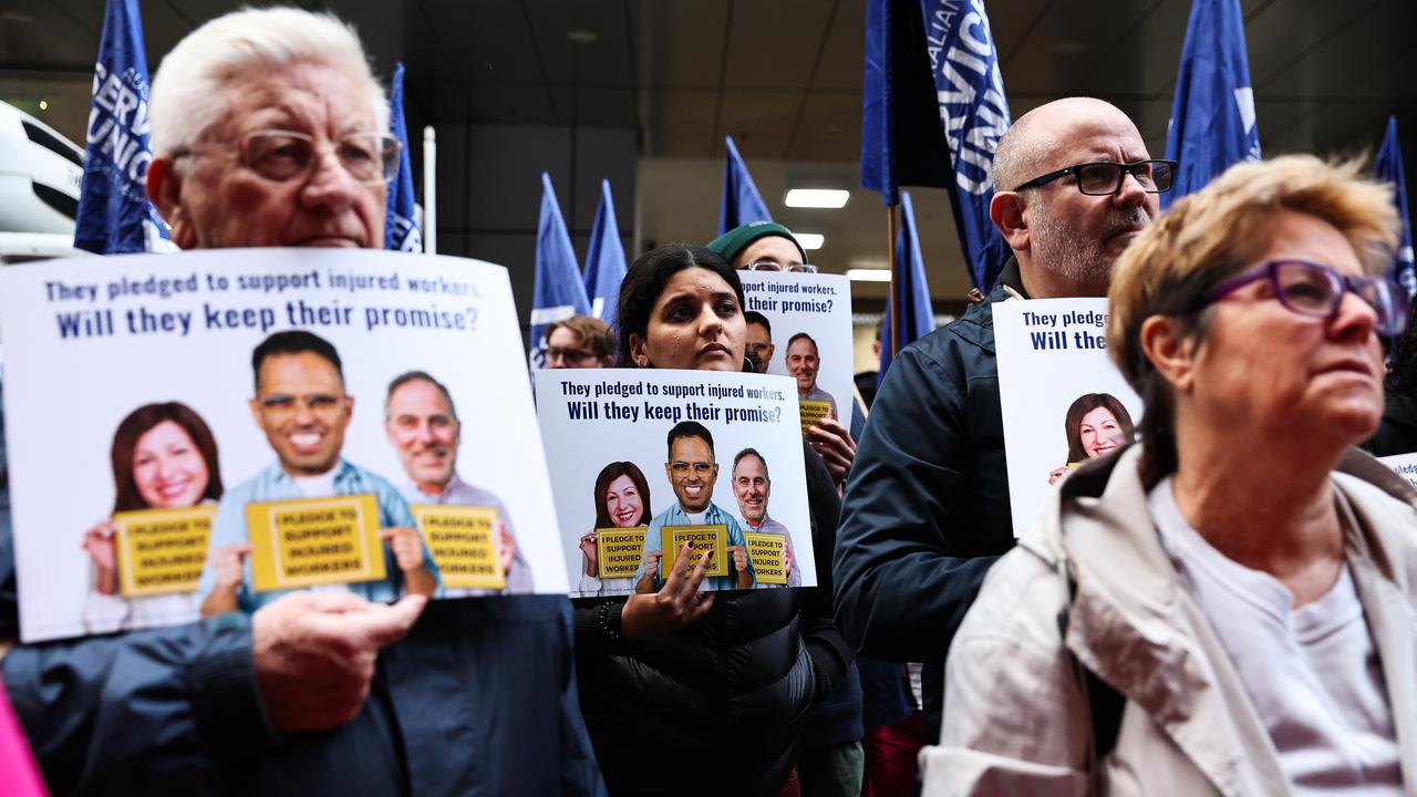 Hundreds of essential workers from across NSW rallied outside government offices to oppose the government’s proposed cuts to workers compensation. Photo: NewsWire/ Gaye Gerard