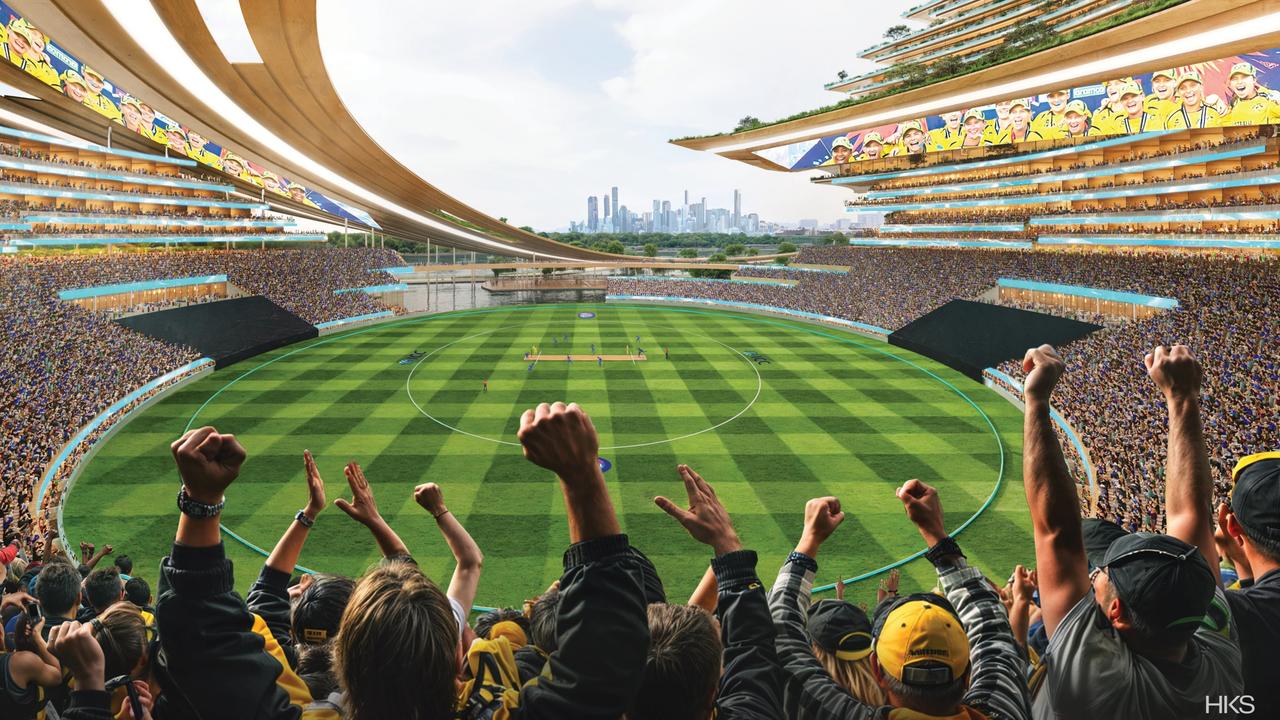 Designs by HKS architects, which show the stadium being used for cricket.