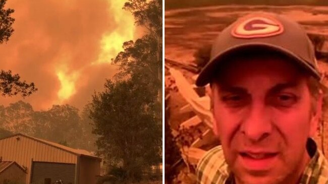 Former Bega MP Andrew Constance fought to save his Malua Bay home in the Black Summer Fires. Left picture: Tom McGann, right picture: Facebook