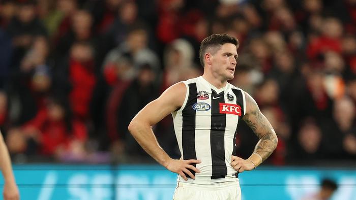 MELBOURNE, AUSTRALIA - APRIL 25: Jack Crisp of the Magpies looks on after the match ended in a draw during the round seven AFL match between Essendon Bombers and Collingwood Magpies at Melbourne Cricket Ground, on April 25, 2024, in Melbourne, Australia. (Photo by Robert Cianflone/Getty Images)