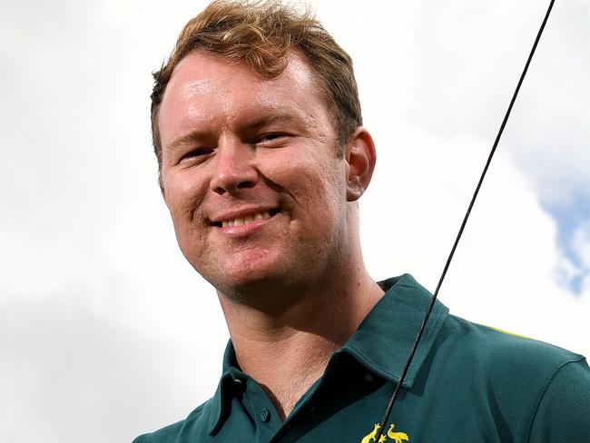 Archer Ryan Tyack poses for a photograph during an announcement of Australia's Olympic archery team at the Archery Centre in Sydney, Saturday, March 7, 2020. (AAP Image/Bianca De Marchi) NO ARCHIVING