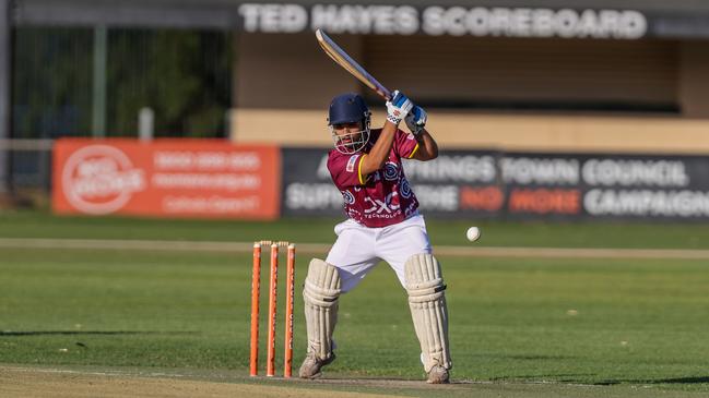 A player at the crease during the 2024 NICC in Alice Springs. Picture: Charlie Lowson/NT Cricket.