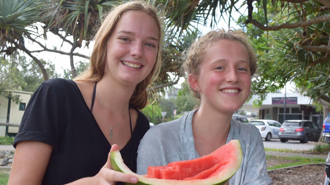 German tourists, Sally Hollenbeck and Lena Focken enjoy their afternoon at the Peregian Originals.