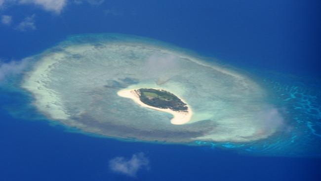 An aerial photo of a reef in the disputed Spratly Islands on the South China Sea. Picture: AFP