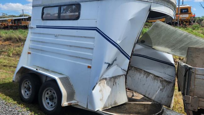 The horse trailer was crushed. Picture: Contributed